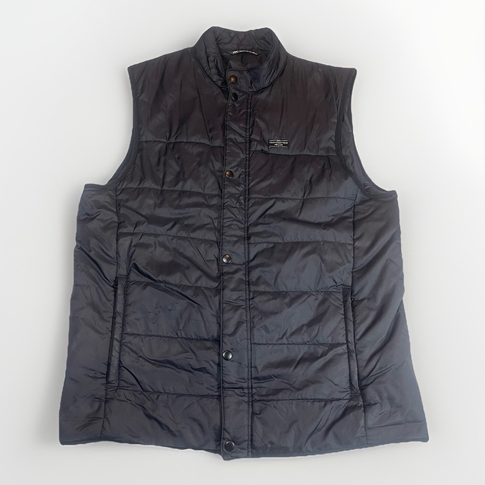 Travis Mathew‎ Men's Large Black Insulated Golf Vest Pockets Ripstop *Flaws*